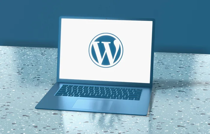 Hjælp til WordPress — WordPress-logo på en bærbar computer